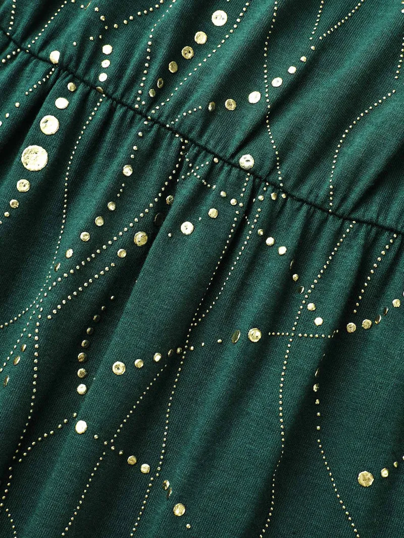 Glitter Crew Neck Waist-Cinched Dress