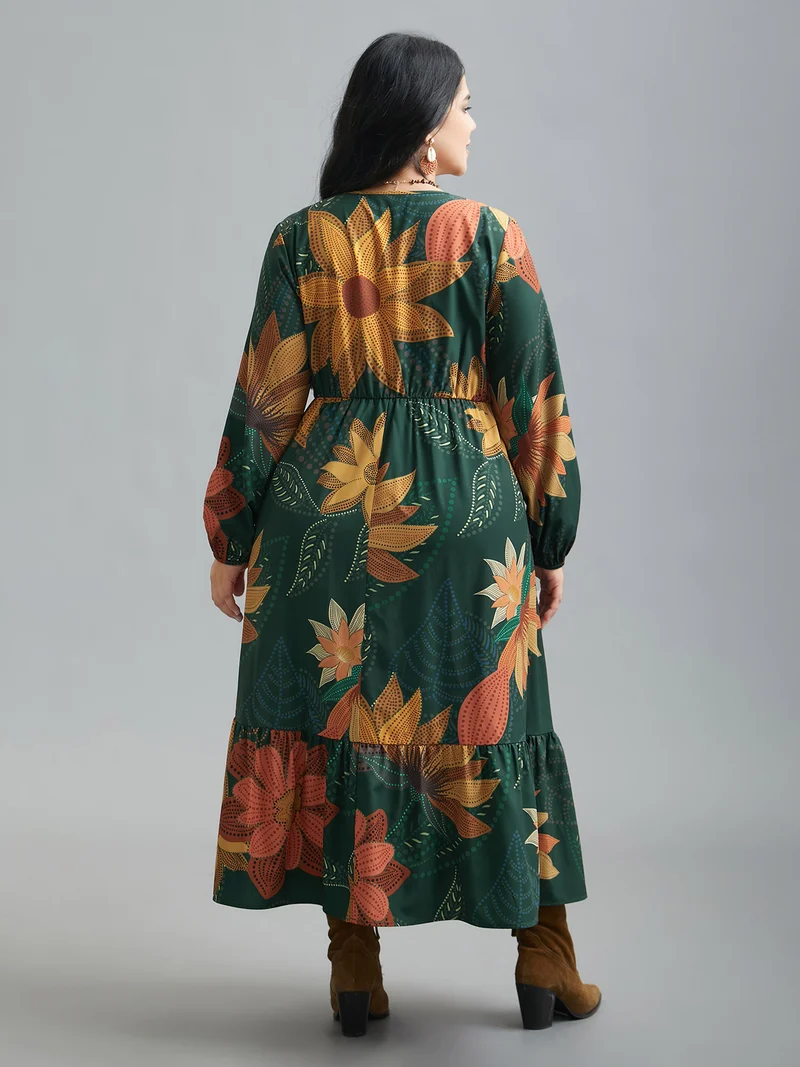 V-Neck Floral Elastic Waist Maxi Dress