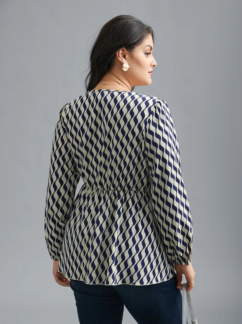 Geometric Print Twist Front Blouse