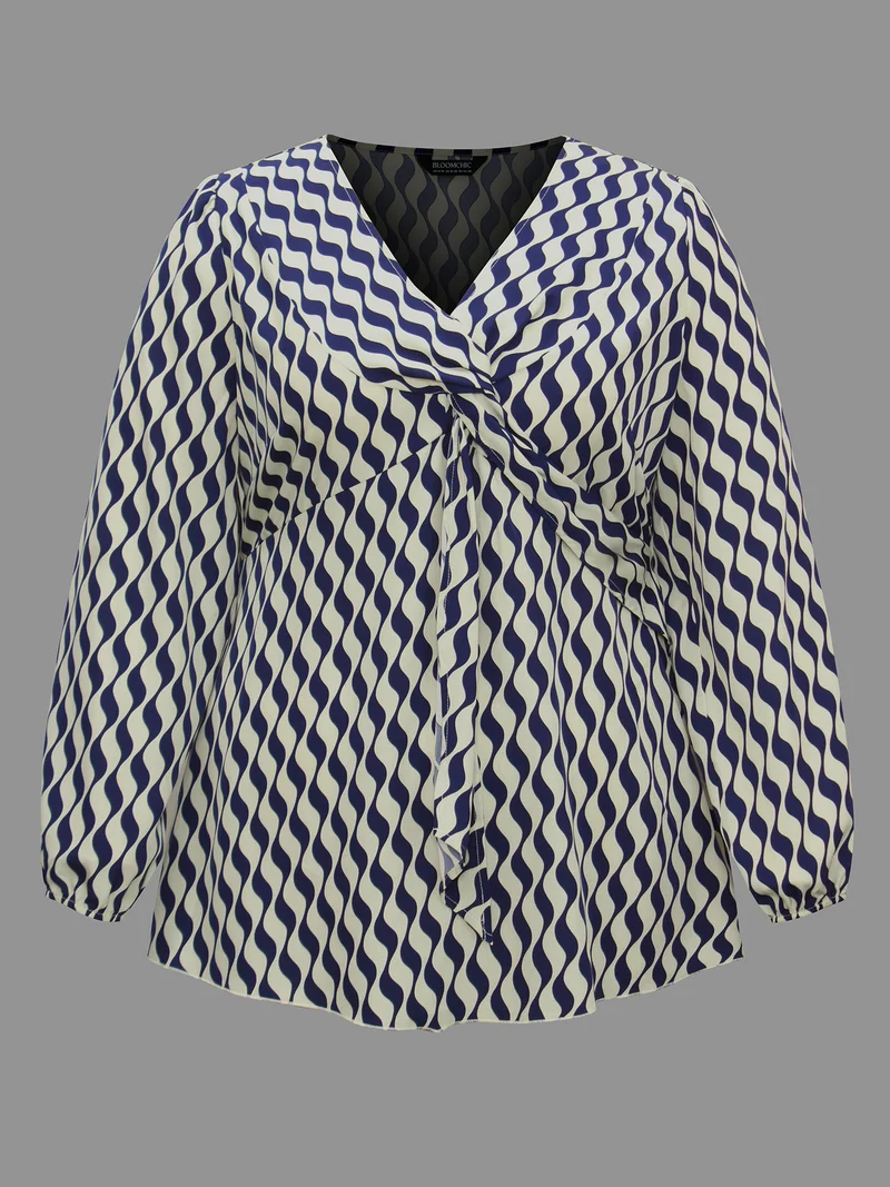 Geometric Print Twist Front Blouse