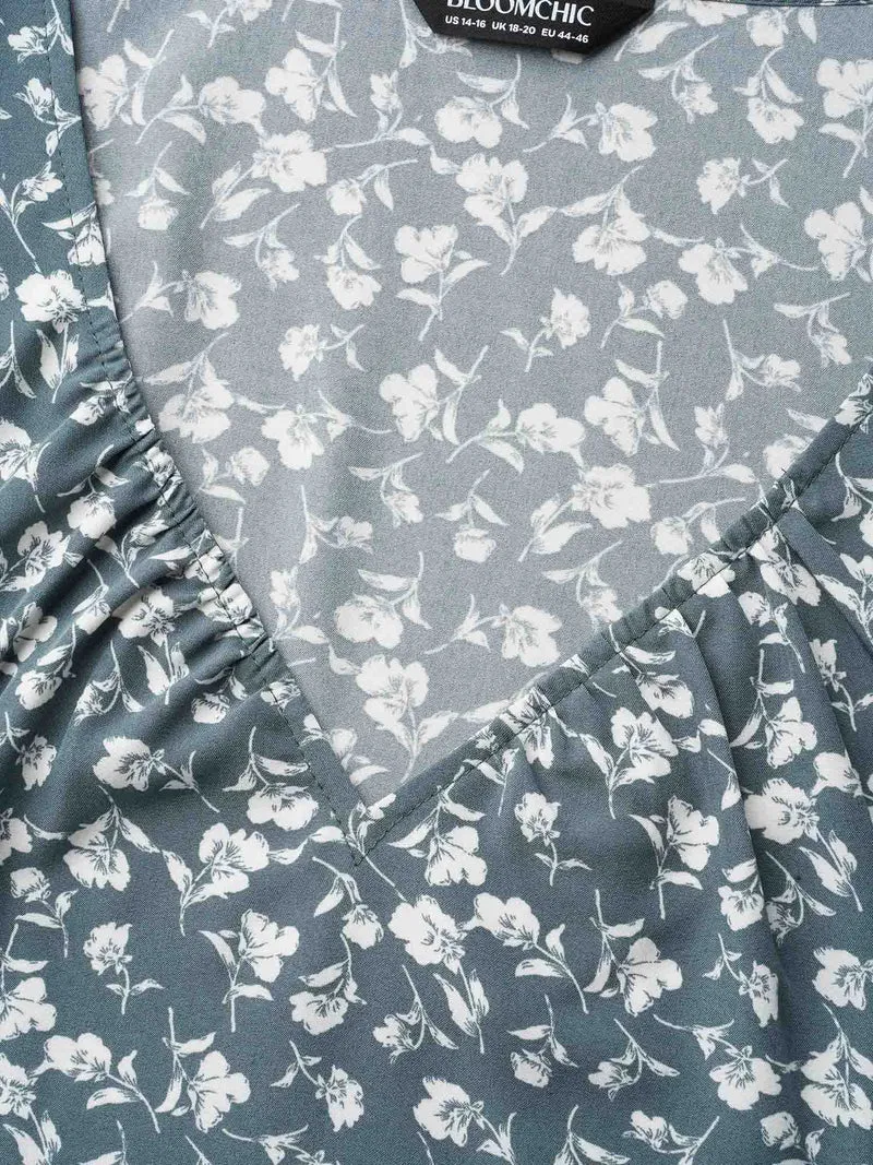 V-Neck Floral Pleated Blouse