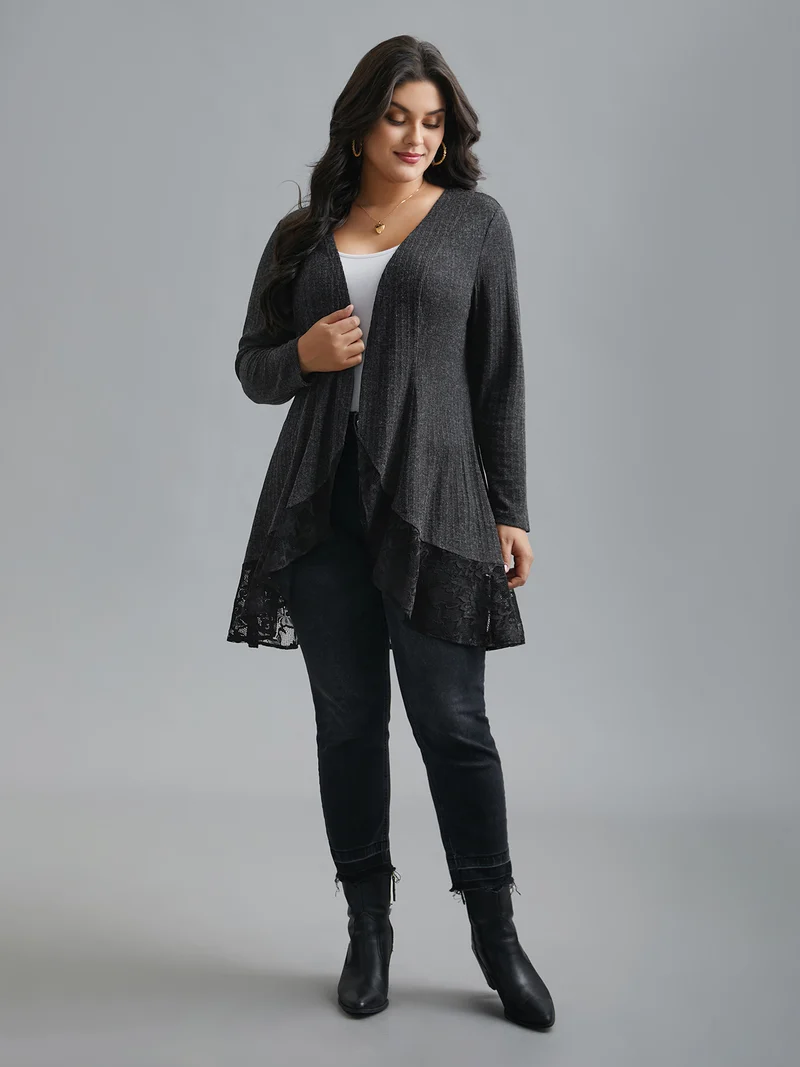 Lace Scalloped Open Front Cardigan
