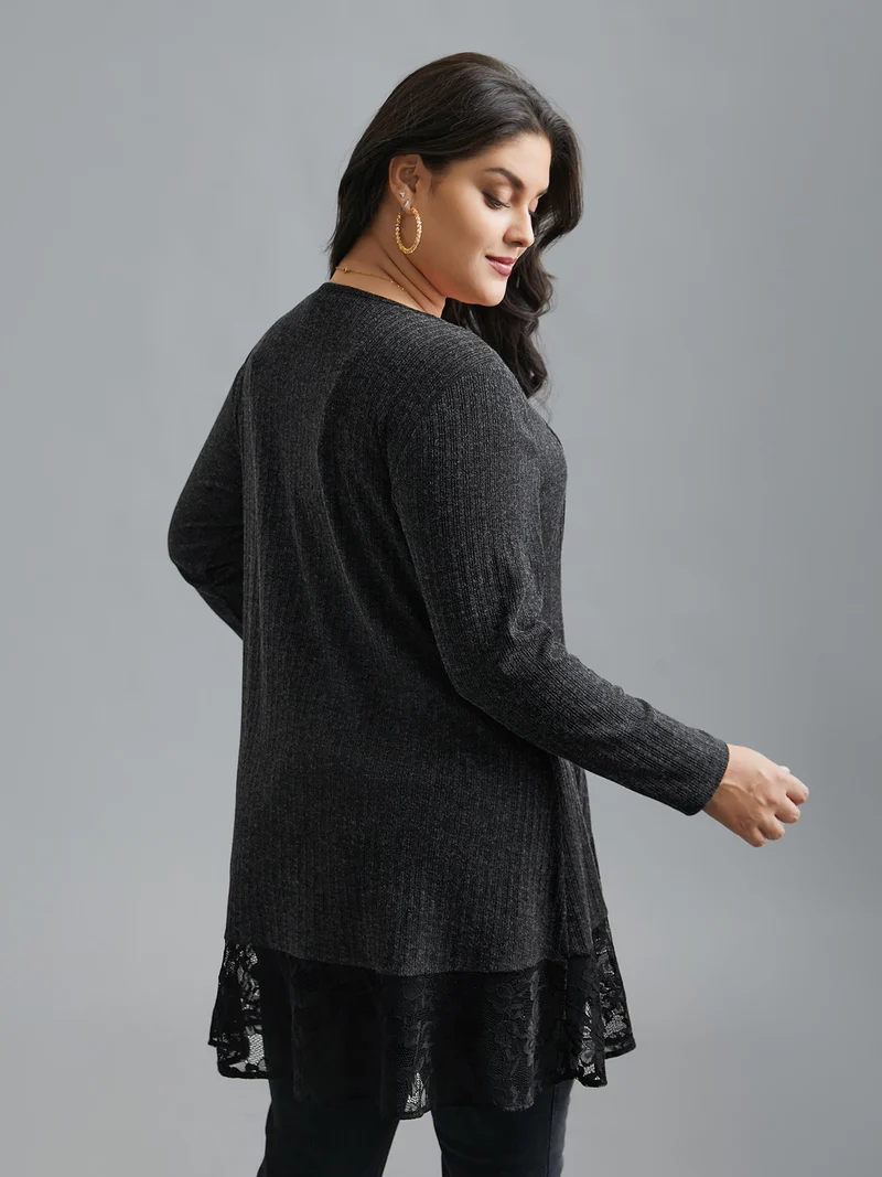Lace Scalloped Open Front Cardigan