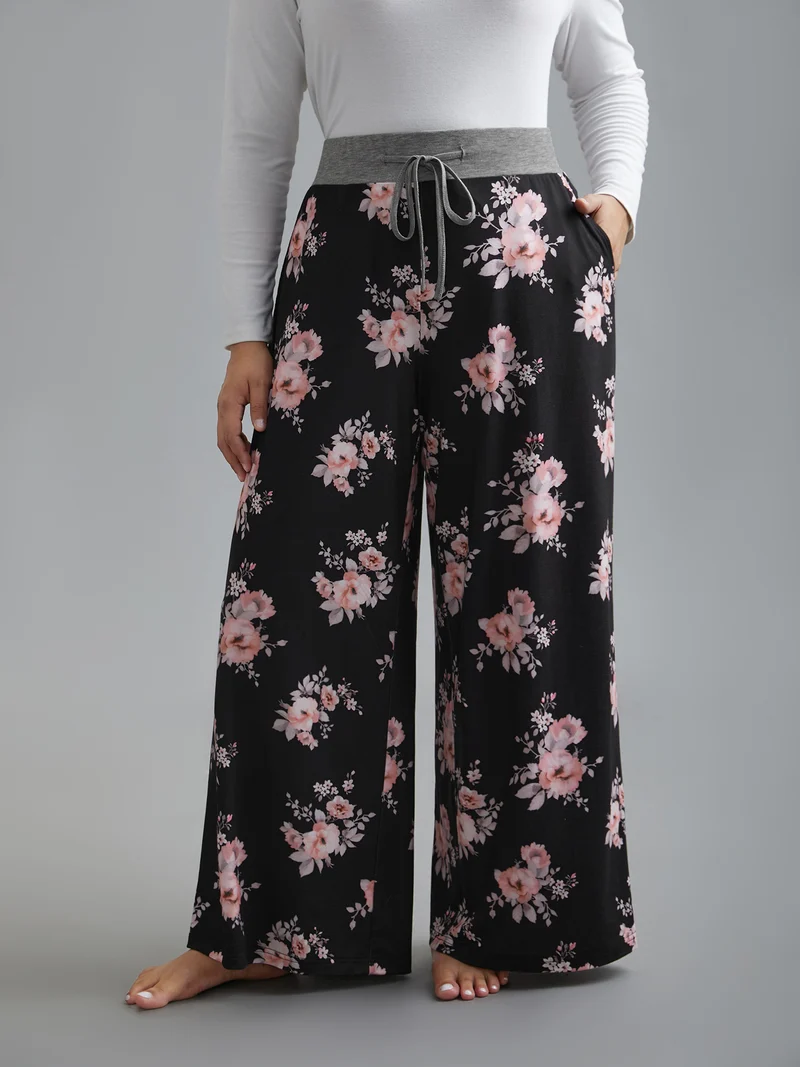 Floral Contrast Waist Lounge Bottoms