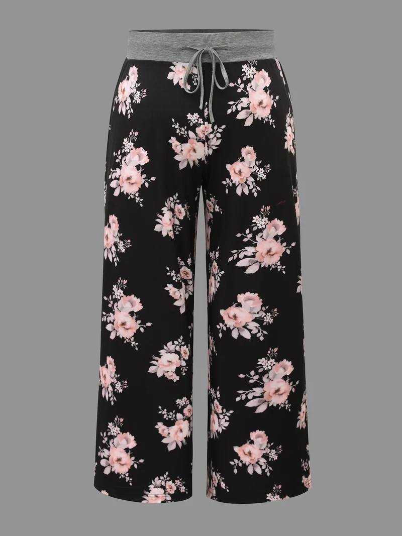 Floral Contrast Waist Lounge Bottoms