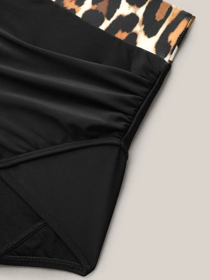 Leopard Print Ruched High-Rise Swim Bottom