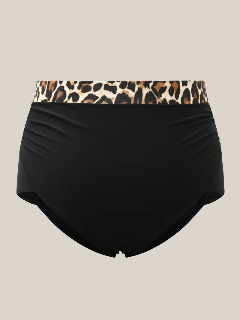 Leopard Print Ruched High-Rise Swim Bottom