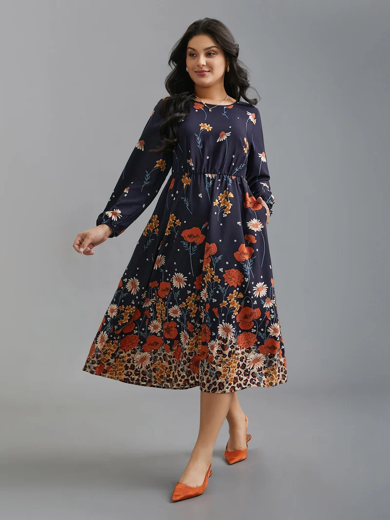 Floral Boho Print Lantern Sleeve Dress