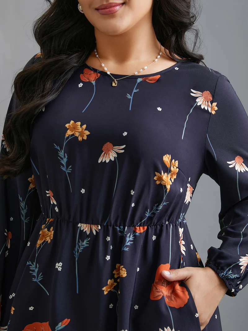 Floral Boho Print Lantern Sleeve Dress