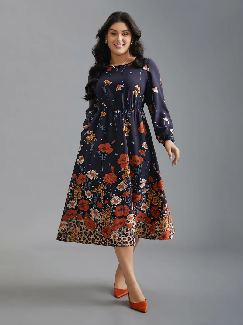 Floral Boho Print Lantern Sleeve Dress