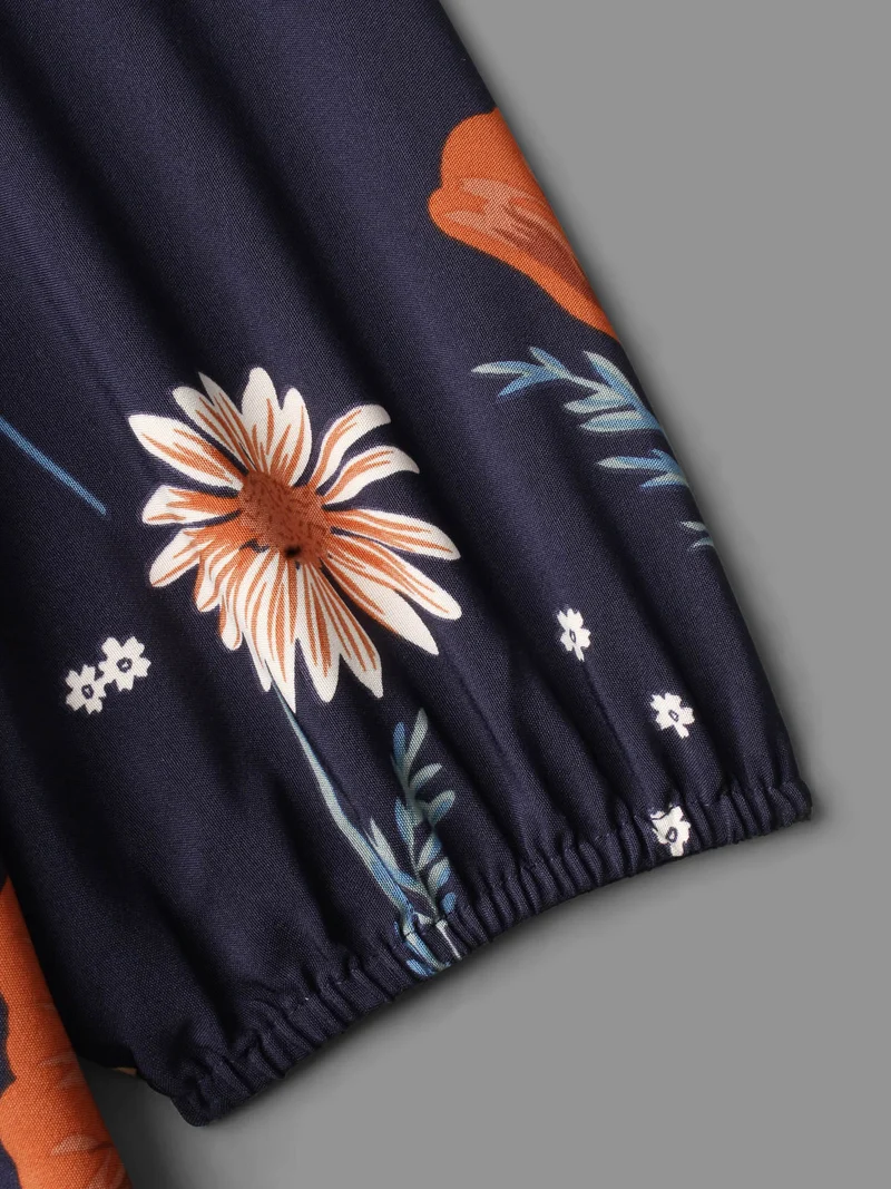 Floral Boho Print Lantern Sleeve Dress