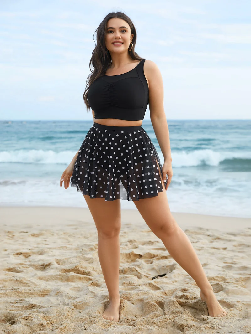 Polka Dot Split Side Swim Skirt