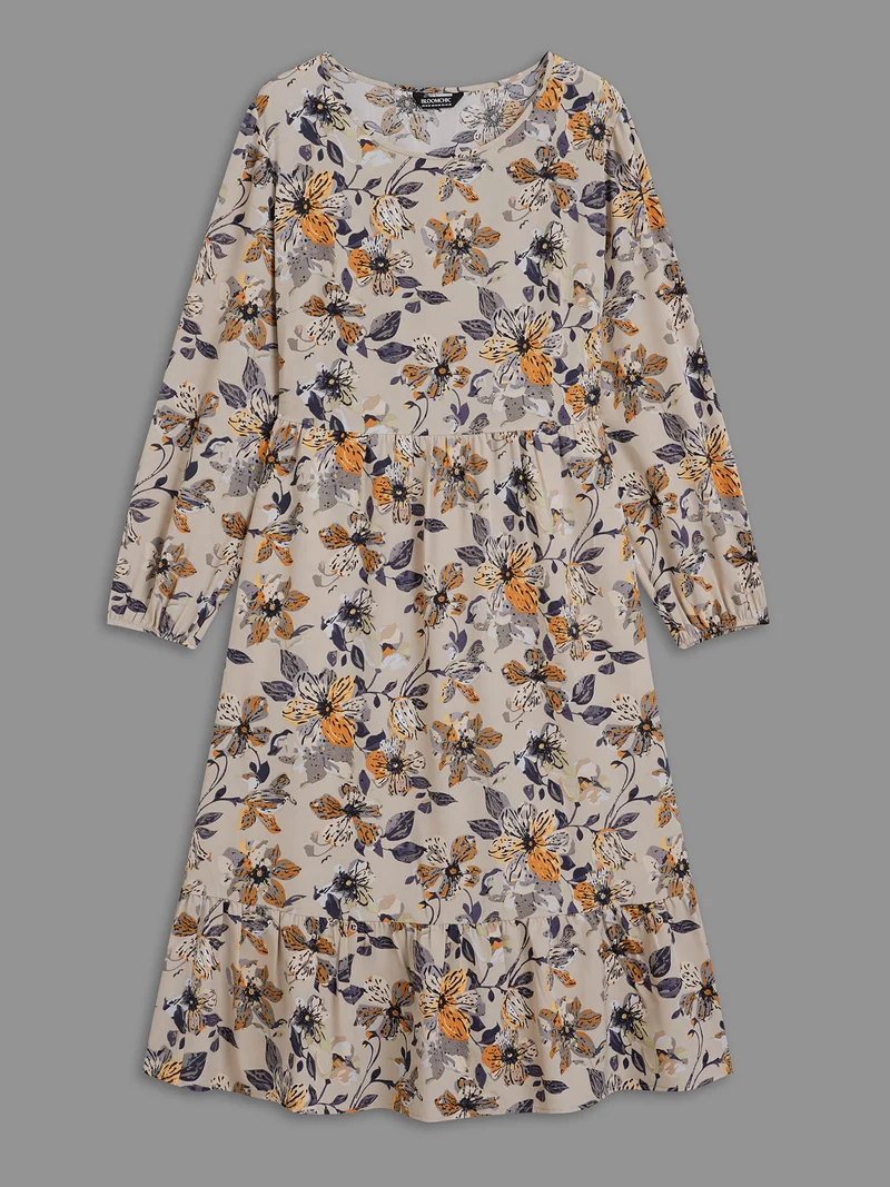 Floral Stretchy Waist-Cinched Pocket Dress