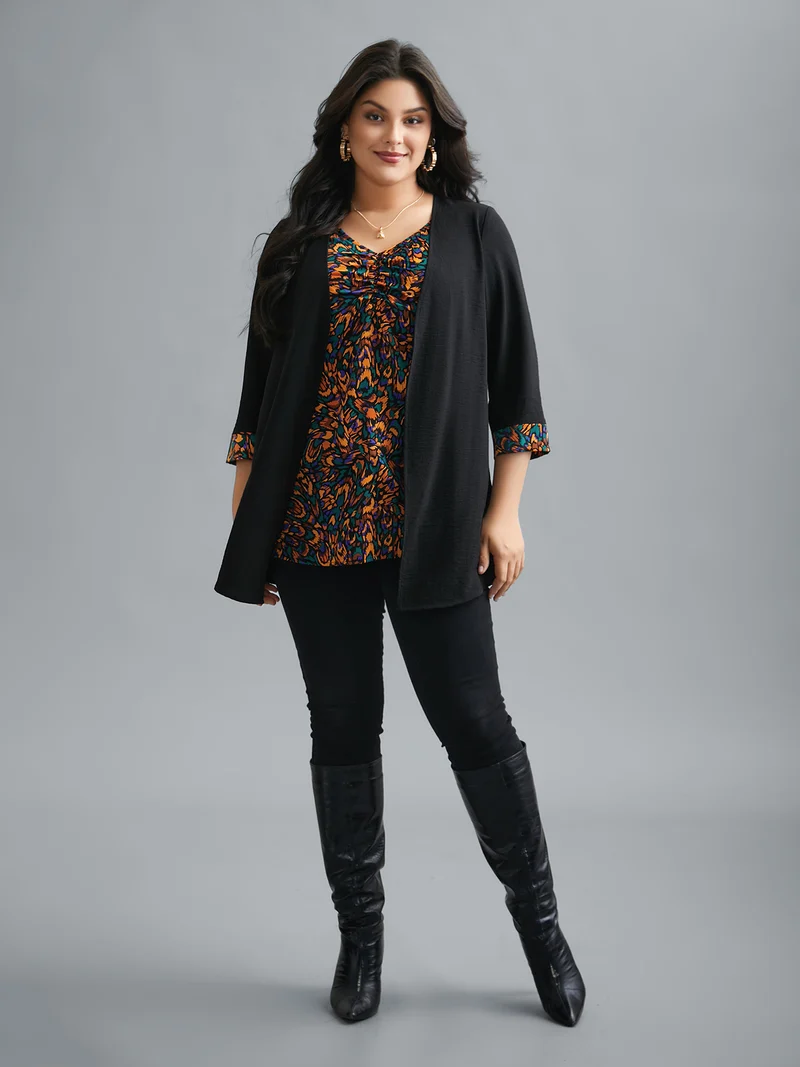 V-Neck Geometric Cardigan Combined Style Blouse
