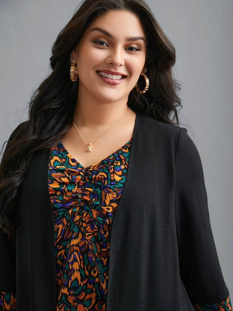 V-Neck Geometric Cardigan Combined Style Blouse
