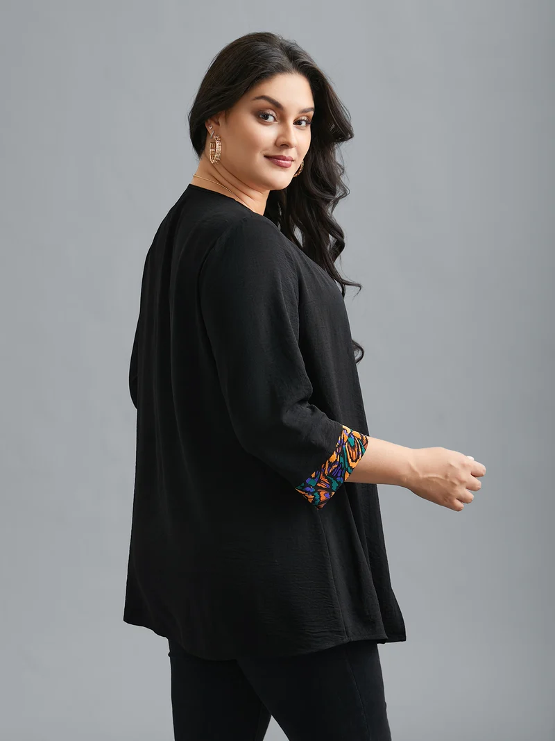 V-Neck Geometric Cardigan Combined Style Blouse