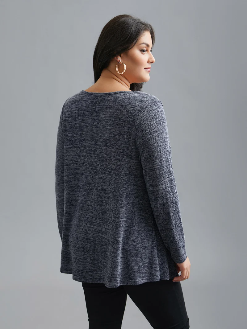 Cowl Neck Side Slit Fitted T-Shirt