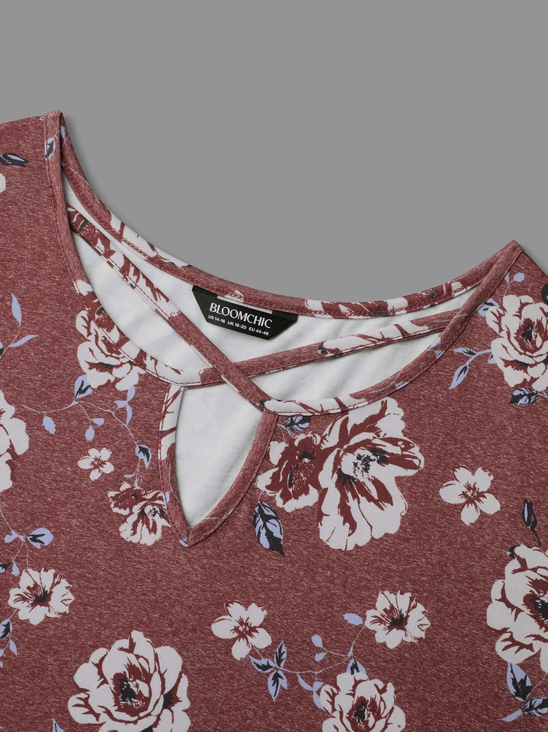 Notched Collar Floral Crisscross T-Shirt