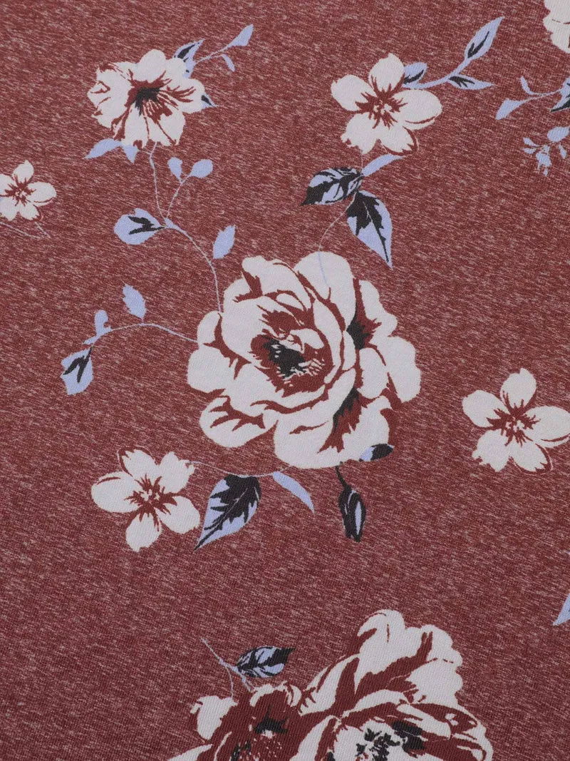 Notched Collar Floral Crisscross T-Shirt