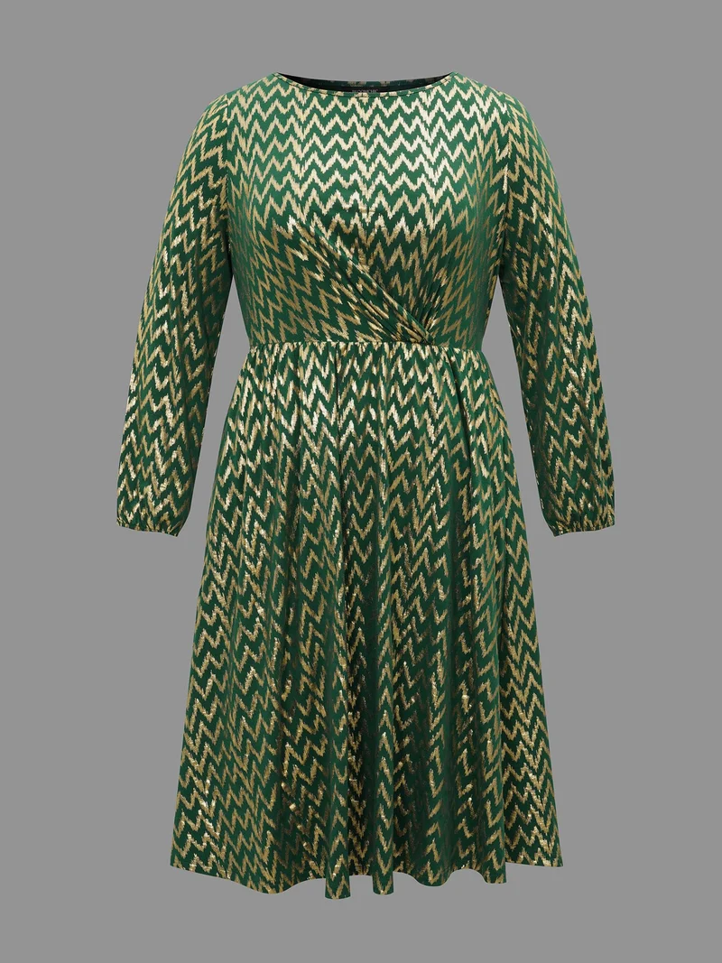 Crew Neck Glitter Geometric Gathered Dress