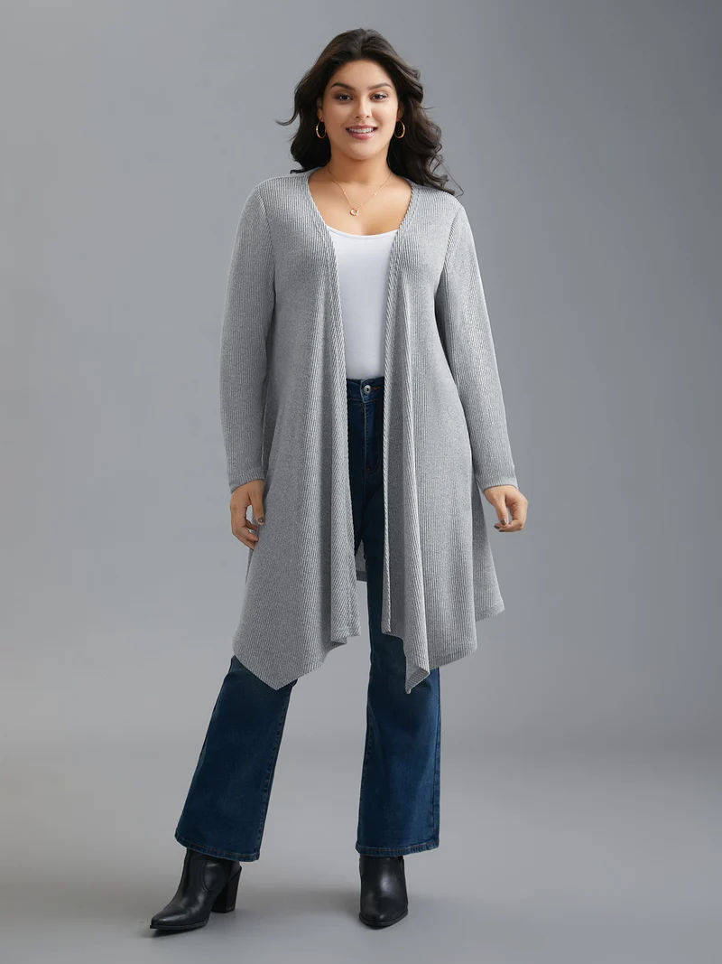 Plain Pit Strip Asymmetrical Hem Cardigan