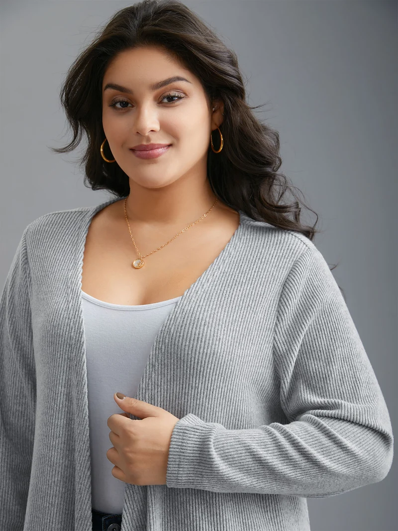 Plain Pit Strip Asymmetrical Hem Cardigan