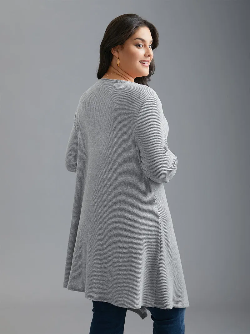 Plain Pit Strip Asymmetrical Hem Cardigan