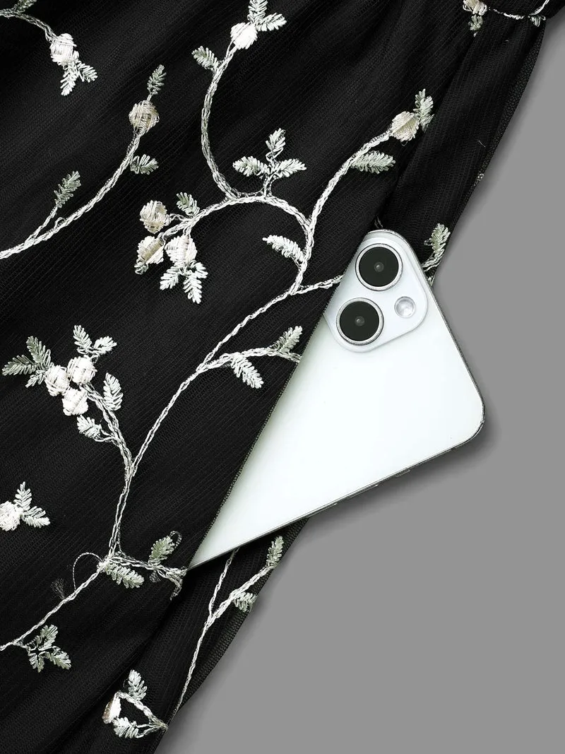 Floral Embroidered Ruffles Mesh Dress