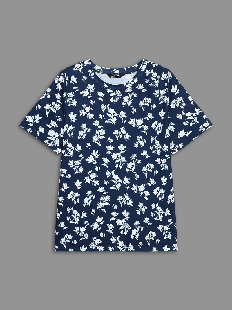 Round Neck Floral Print Fitted T-Shirt