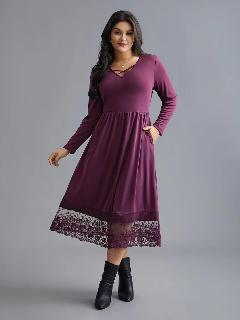 Floral Embroidered Mesh Crisscross Dress