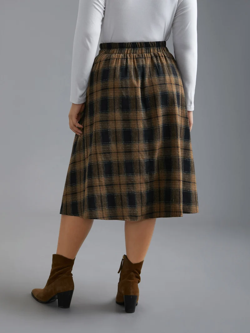 Plaid Elastic Waist Slant Pocket Skirt