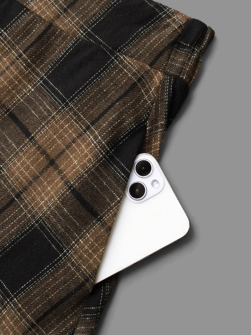 Plaid Elastic Waist Slant Pocket Skirt