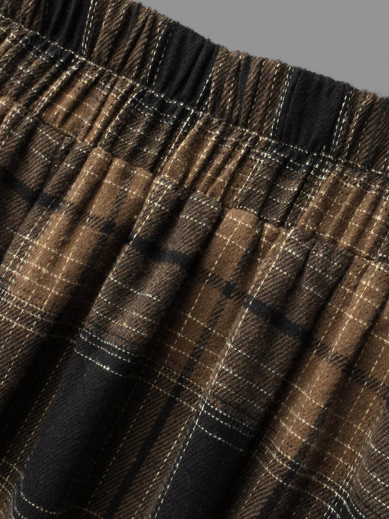 Plaid Elastic Waist Slant Pocket Skirt