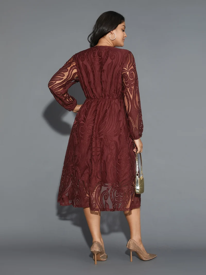 Crochet Lace Mesh Lantern Sleeve Dress