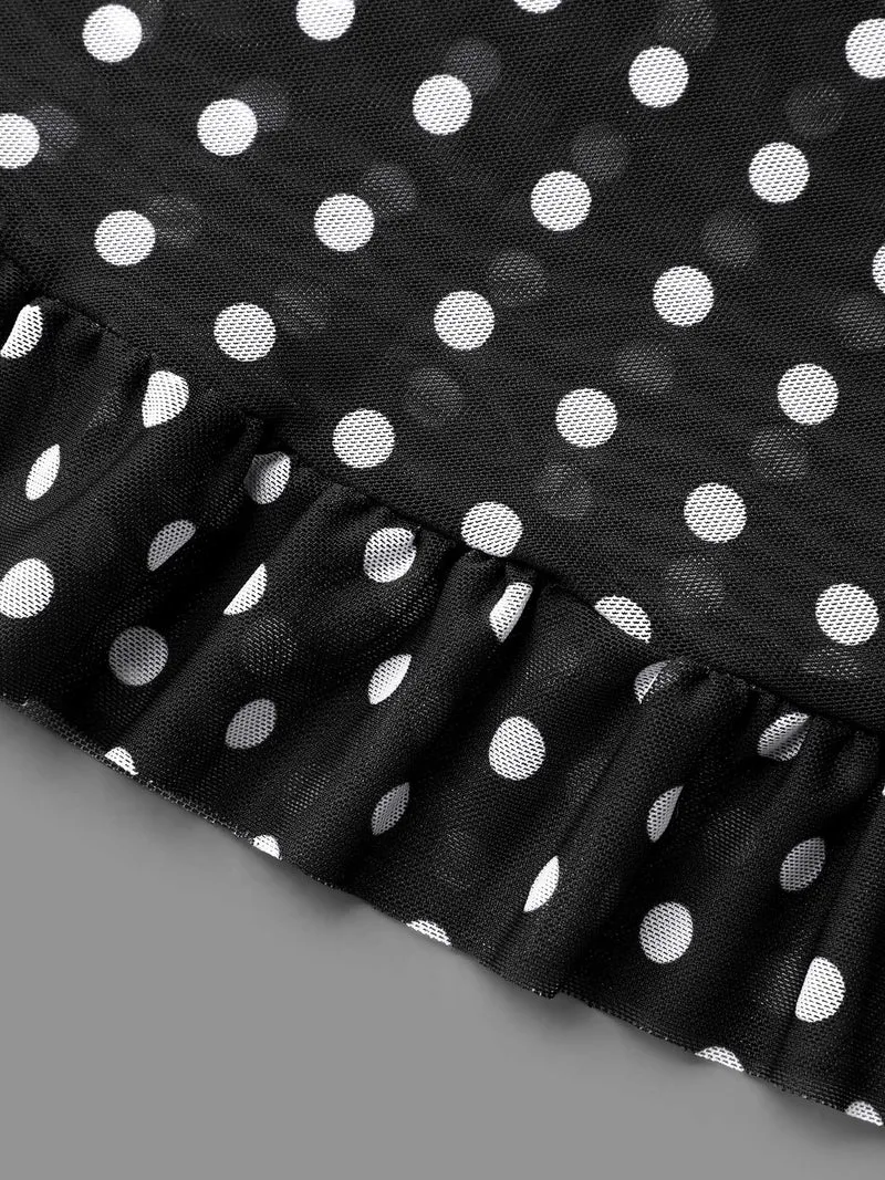 Polka Dot Ruffled Hem Belted Swim Dress