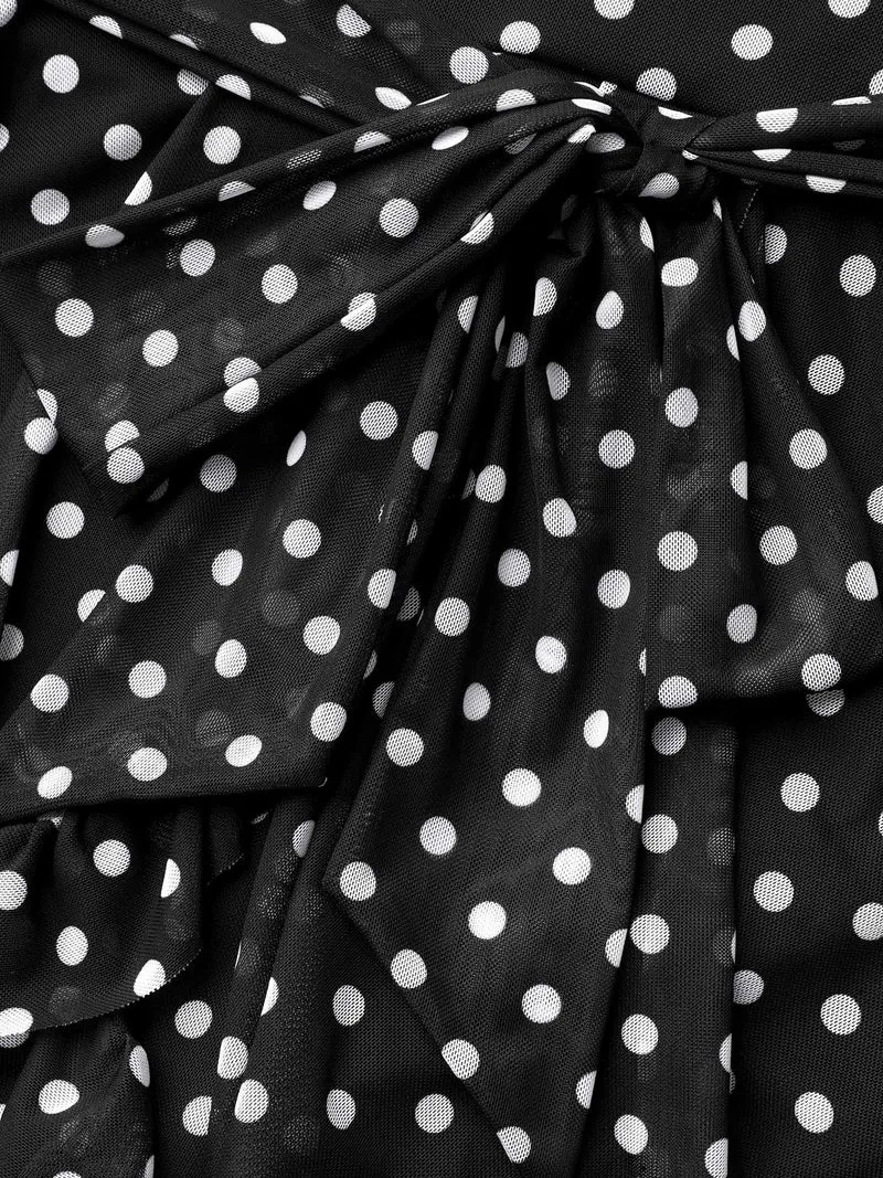 Polka Dot Ruffled Hem Belted Swim Dress