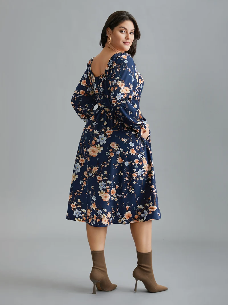 Floral Knot Neck Split Hem Dress