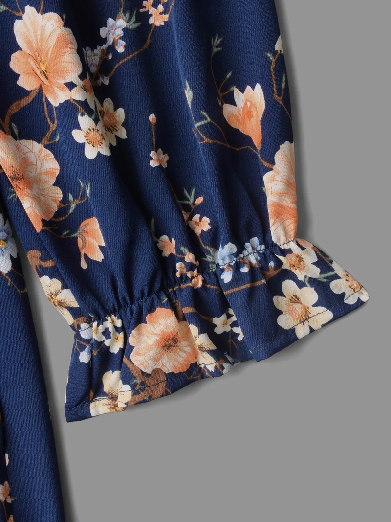 Floral Knot Neck Split Hem Dress