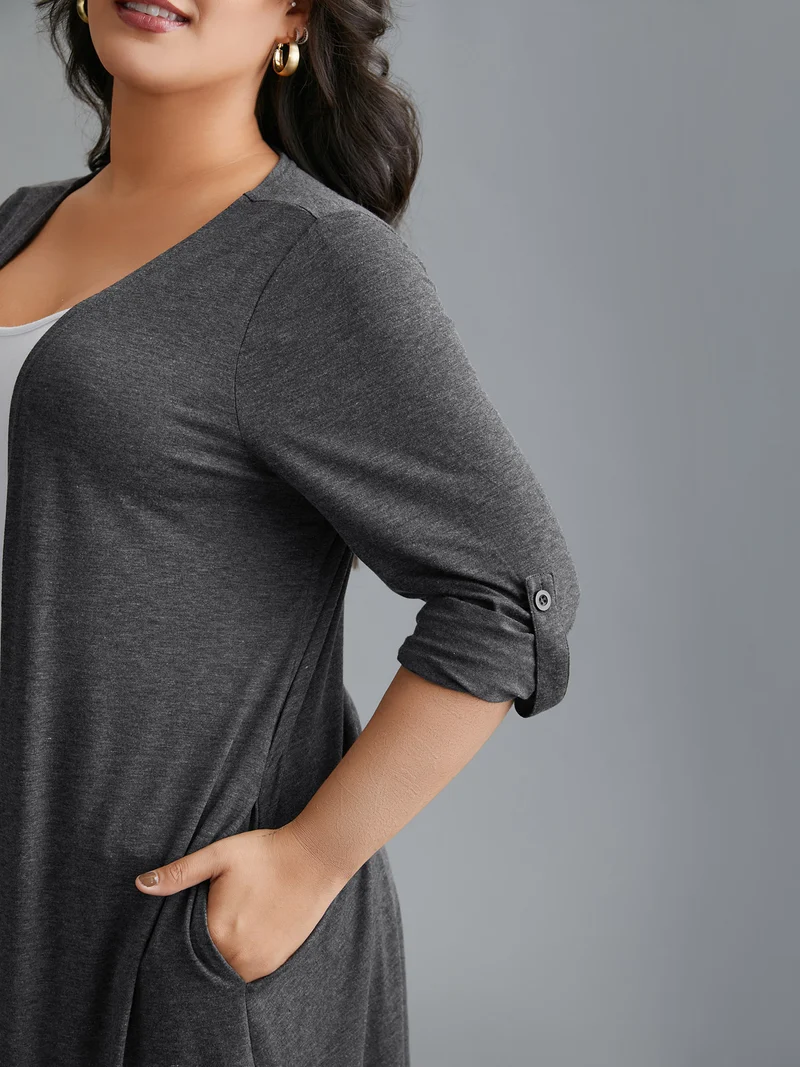 Solid Tab Sleeve Pocket Kimono