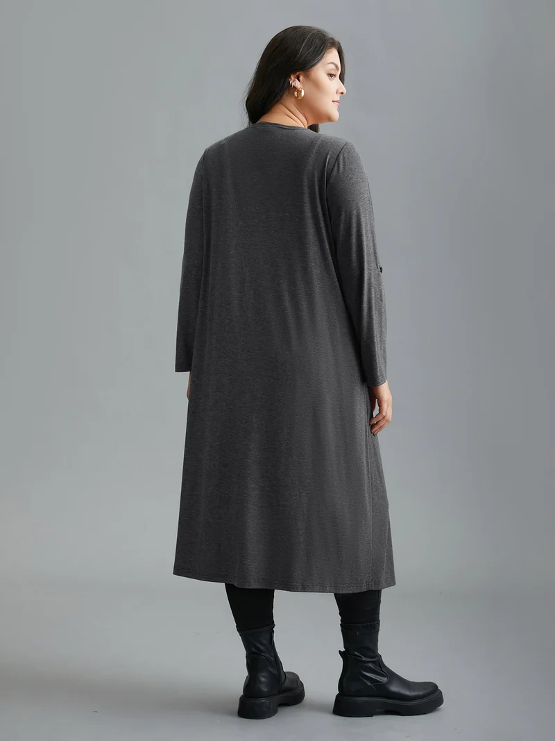 Solid Tab Sleeve Pocket Kimono