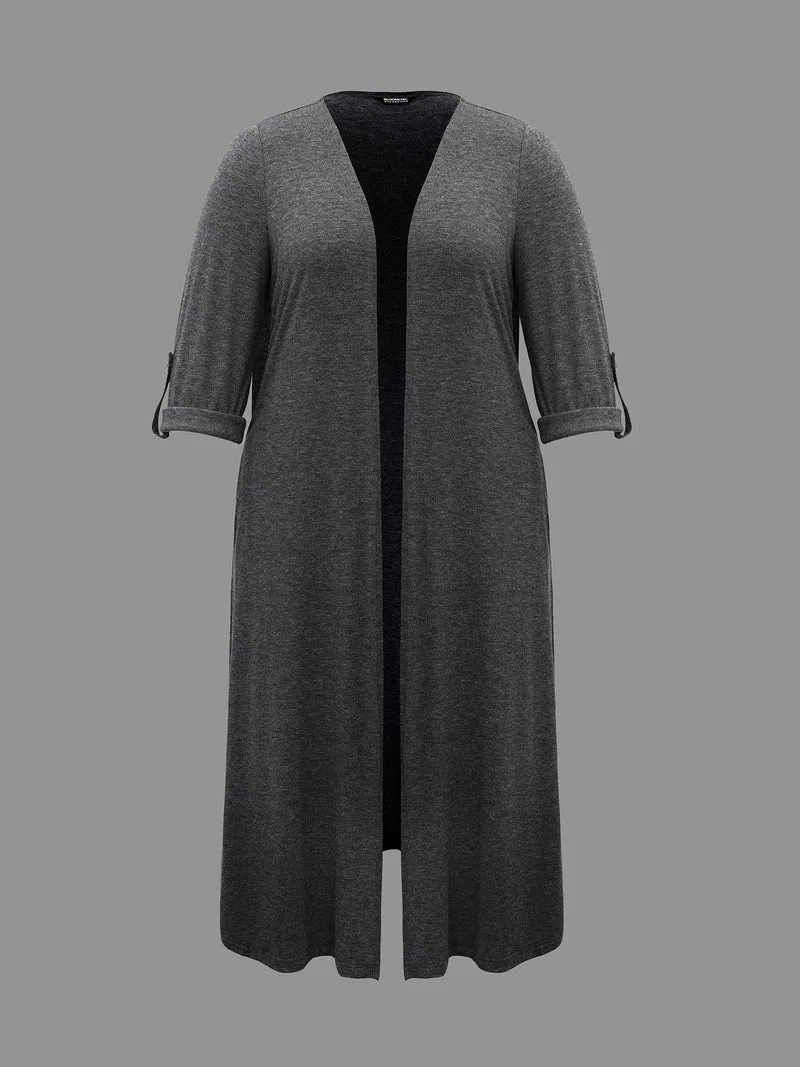 Solid Tab Sleeve Pocket Kimono