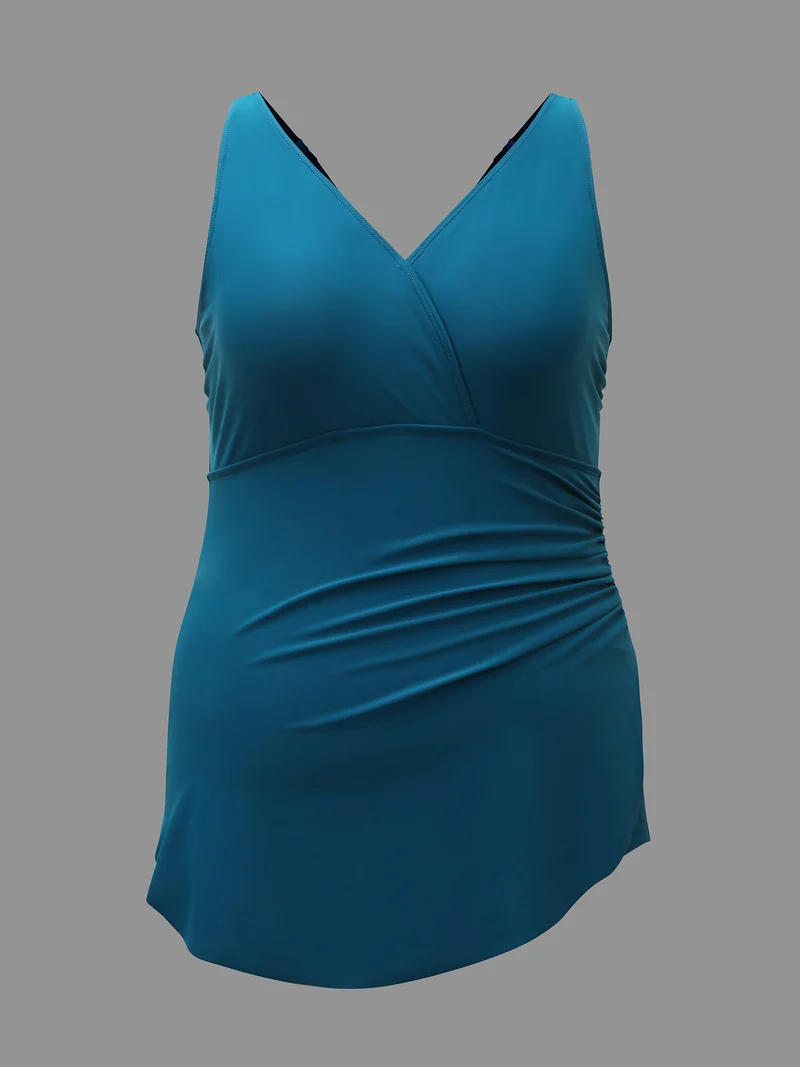 Surplice Neck Ruched One Piece Swimsuit