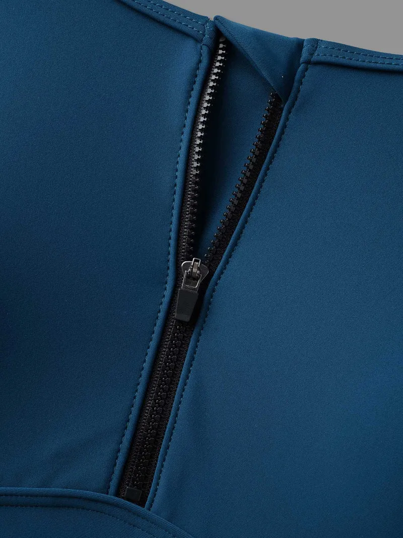 Half Zipper Pleated Swim Top