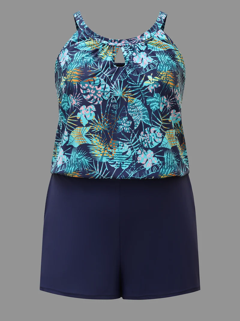 Neck Cut-Out Tropical One-Piece Swimsuit