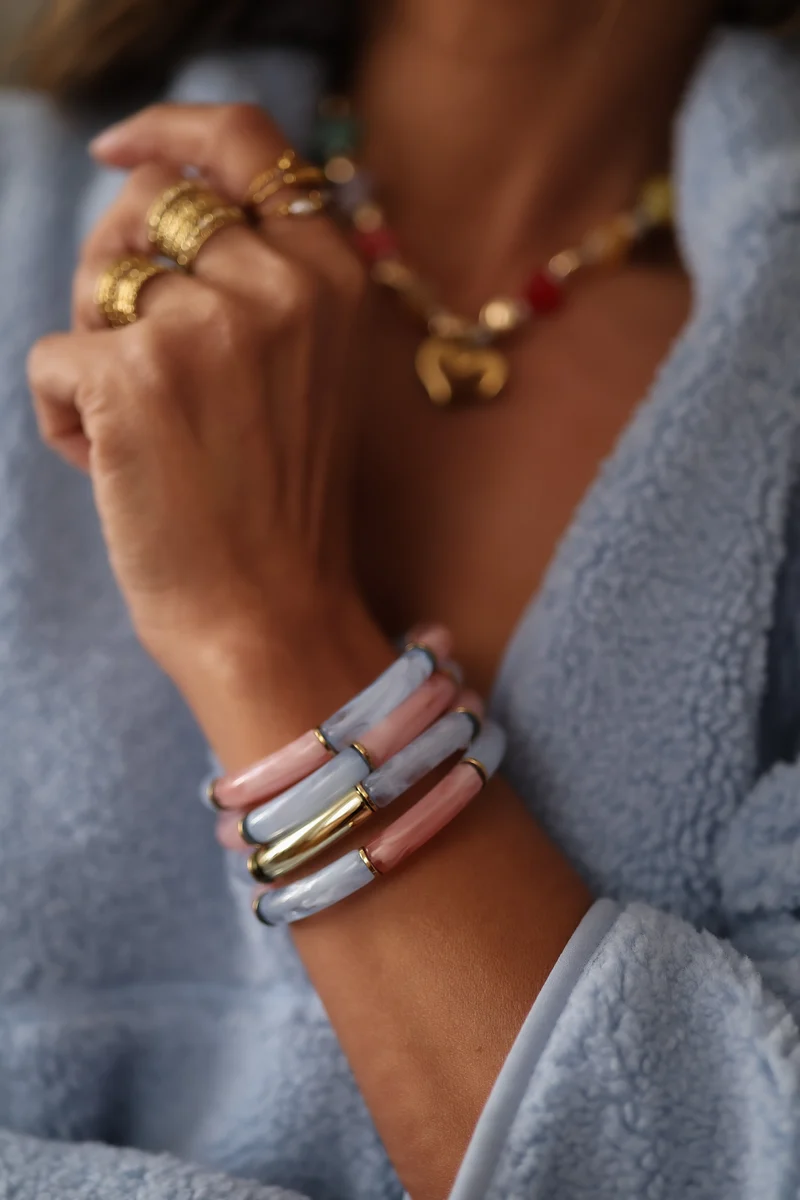 Bracelet Ambre bleu et rose