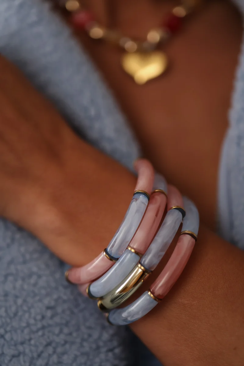 Bracelet Ambre bleu et rose