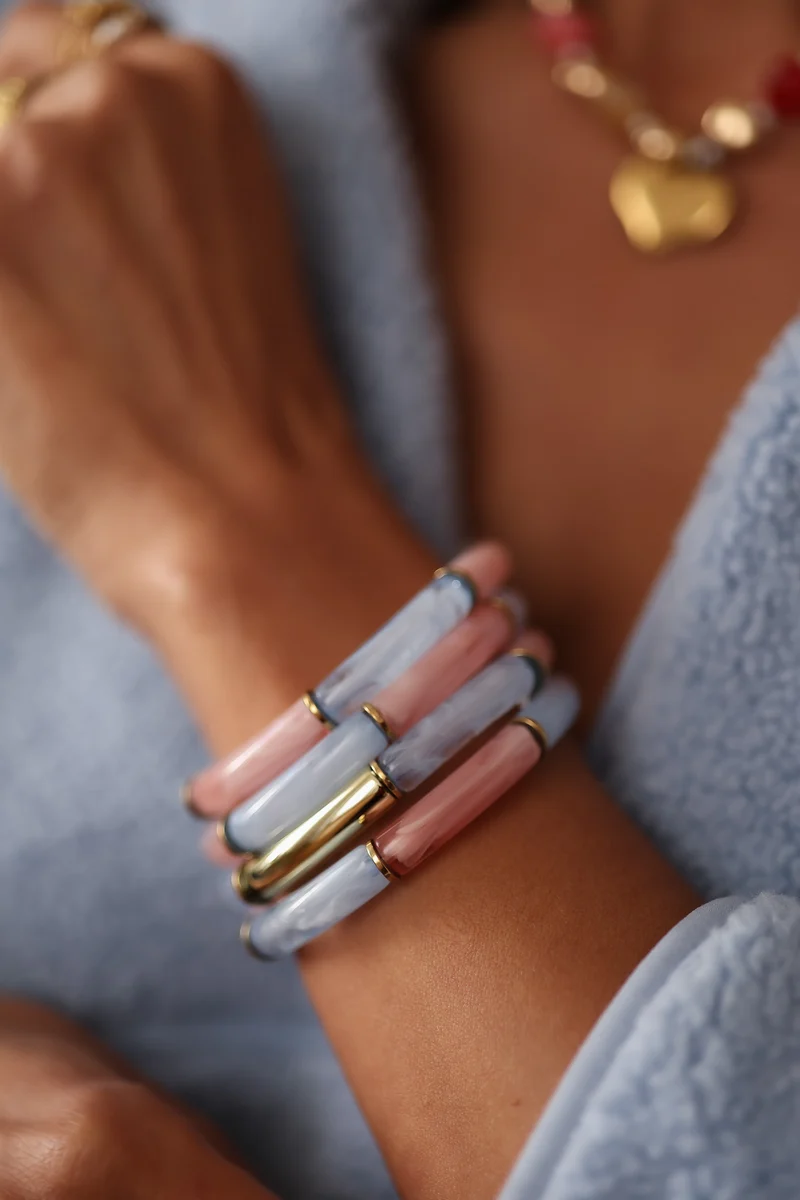 Bracelet Ambre bleu et rose
