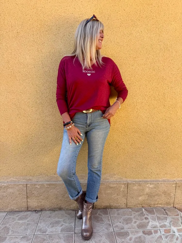 Pull fin Iconic bordeaux