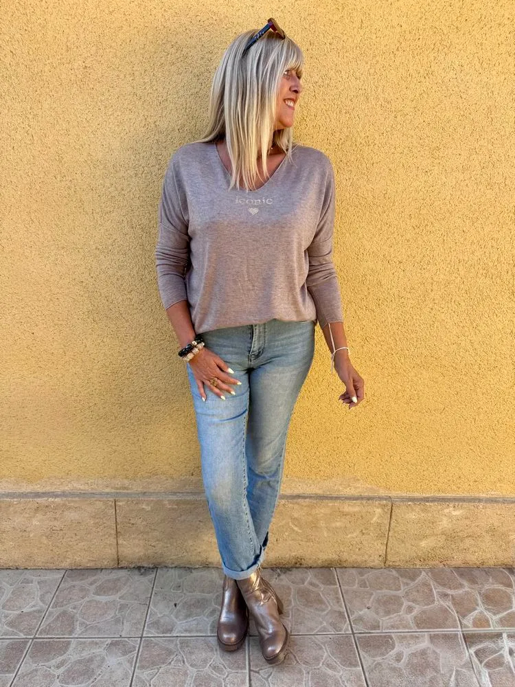 Pull fin Iconic taupe