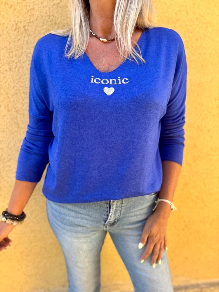 Pull fin Iconic bleu roi
